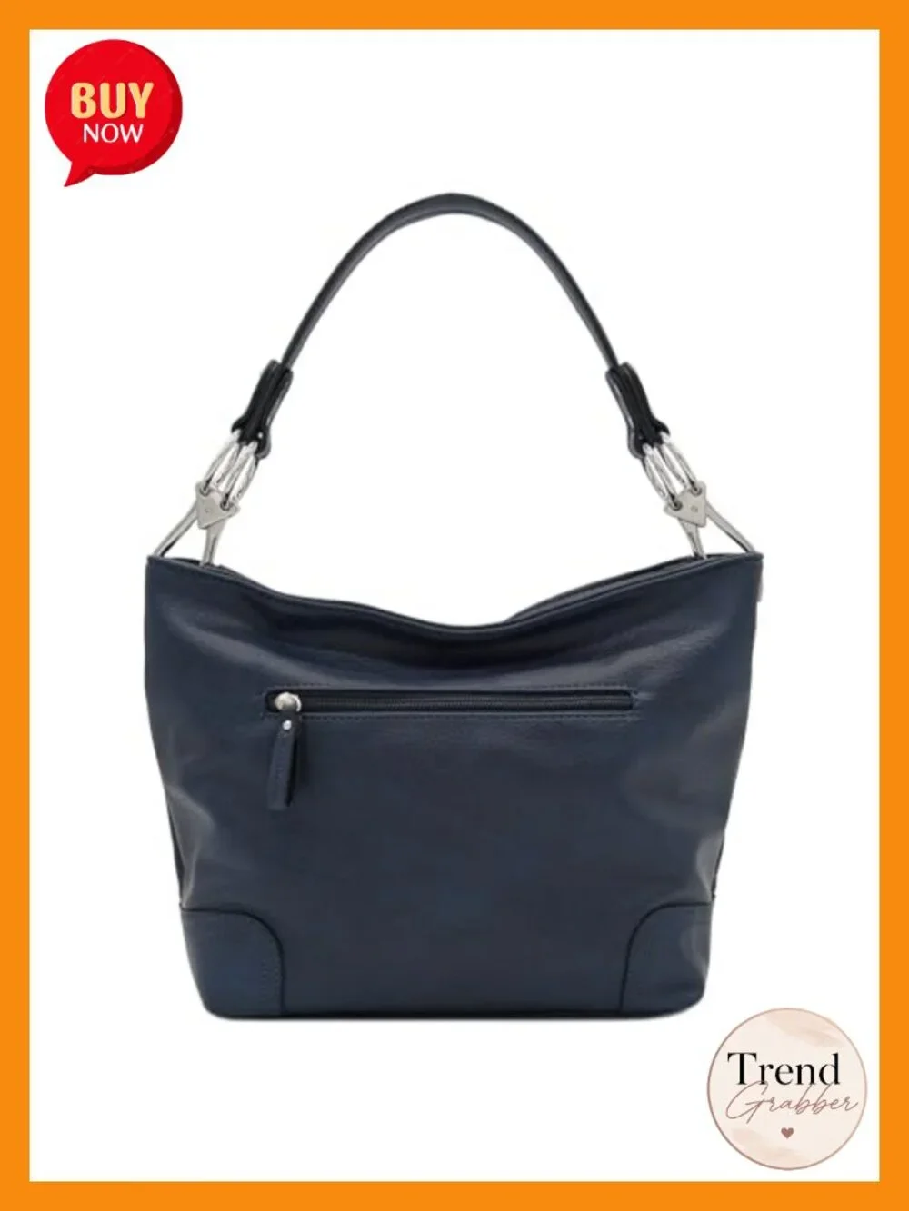 Faux Leather Hobo Shoulder Bag Zipper Closure Detachable Strap Multiple Pockets